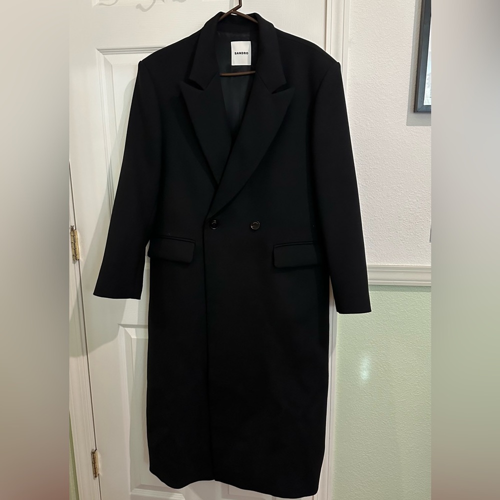 Wool blend single breast coat black